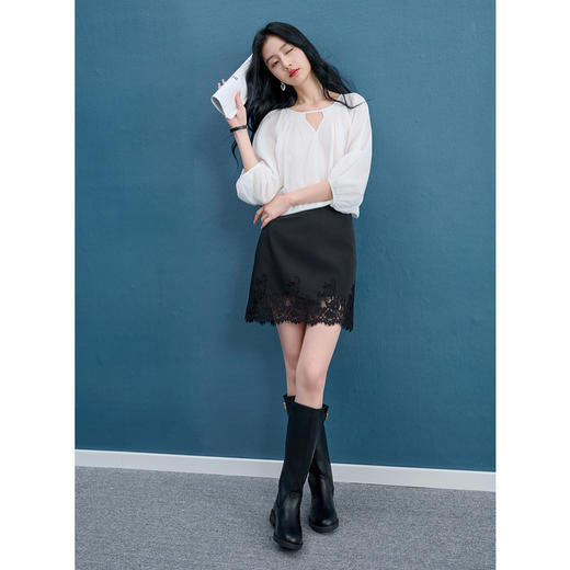 三彩2025秋季新蕾丝半身裙中腰直筒裙中裙通勤优雅S 商品图2