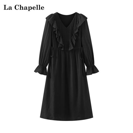 天猫同步【轻盈飘逸】拉夏贝尔/La Chapelle清新温柔气质V领荷叶花边长袖连衣裙女高腰时尚长裙春装 商品图1