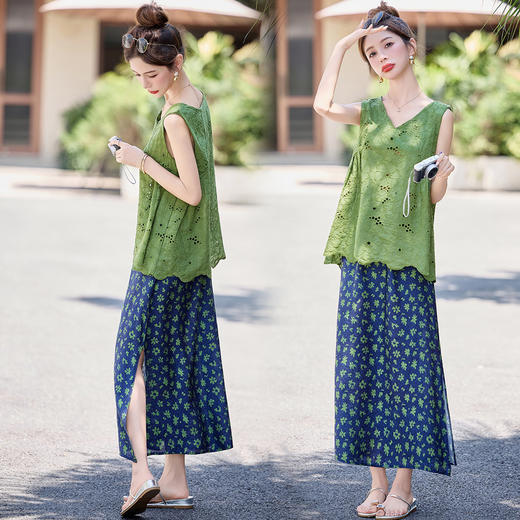 【预售7天】PY 时尚气质镂空刺绣两件套 MLSF82518 商品图2