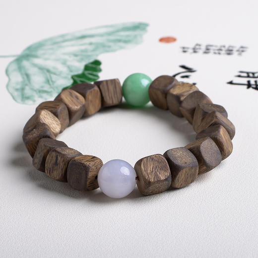 xy0458沉香+翡翠方形珠手串 商品图2