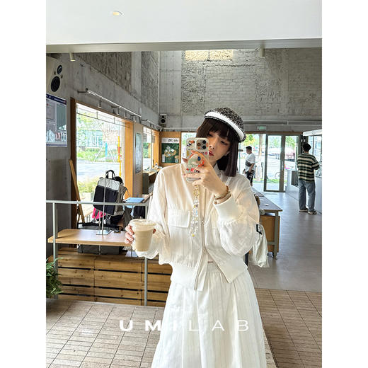 UMILAB｜清露*优雅老钱 BC同源亚麻条纹透气夹克/松紧腰半裙E253W 商品图1