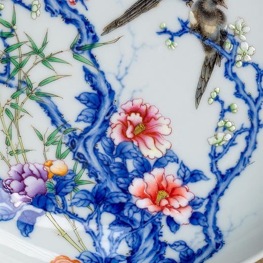 一儒堂青花加彩茶梅喜鹊壶承 商品图2