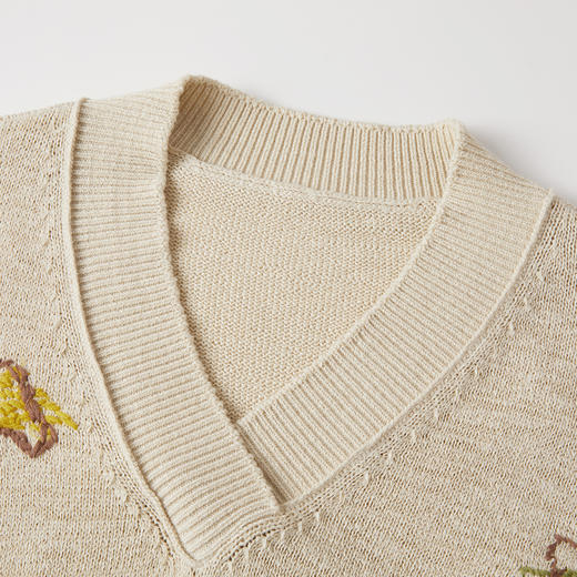 谜底套头针织衫女2025秋季新品复古文艺百搭V领绣花毛衣253MZ1348 商品图3