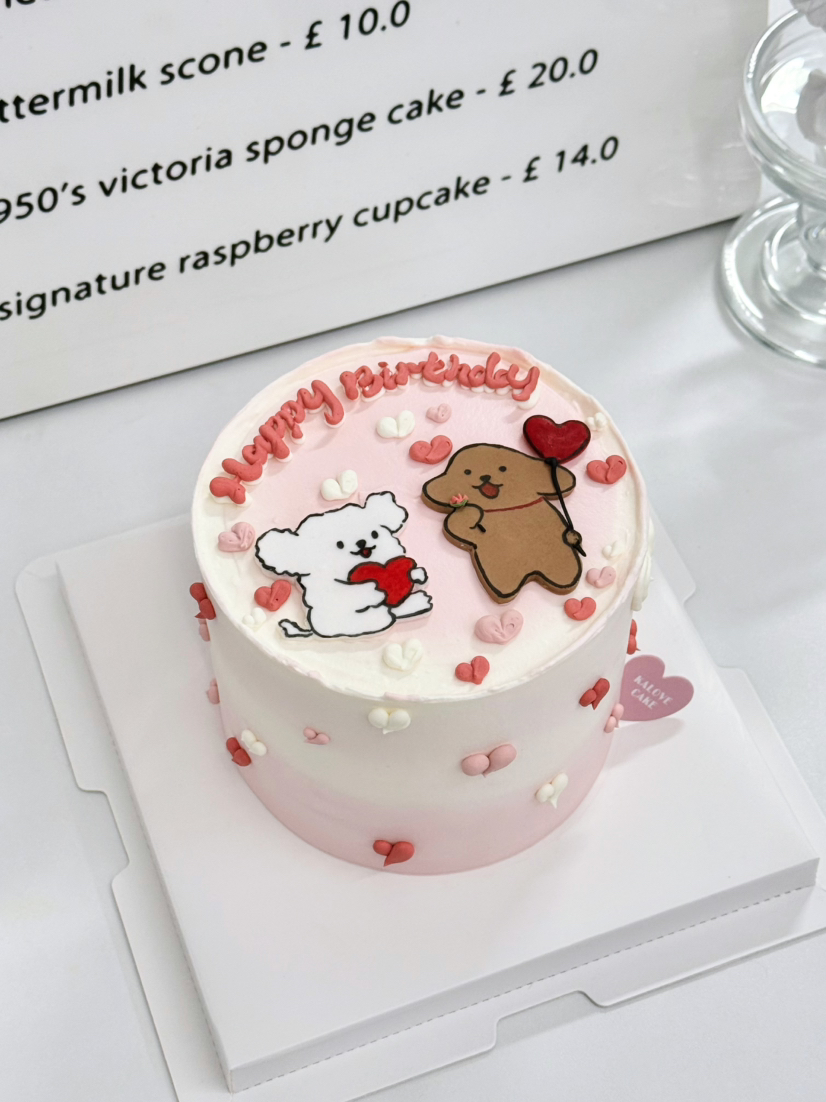 线条小狗情侣纪念日周年生日蛋糕