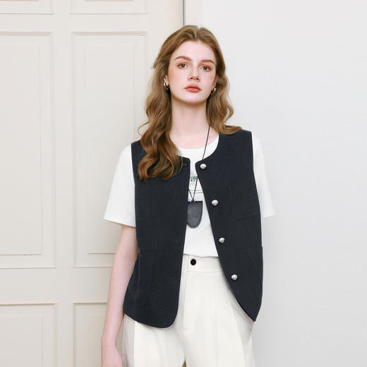 【商场同款】诗凡黎学院风马甲2025夏新款复古叠穿上衣3G4110071 商品图0