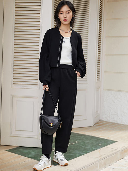 黑色短款棒球服女 春秋季宽松显瘦拉链外套 休闲百搭夹克上衣 商品图1