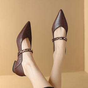 【预售5天】极简复古通勤尖头金属扣，粗跟单鞋羊皮低跟鞋KLLNYM&kl2403