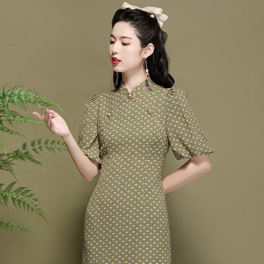 「自」全新升级【铂金会员330/天猫439/差价109】(00705)洛诗琳复古国风印花连衣裙2025夏季气质雪纺改良旗袍裙女 商品图1