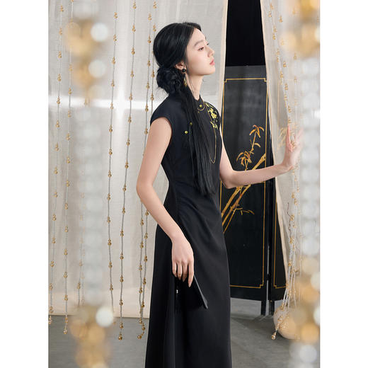 三彩2025秋季新款改良旗袍裙刺绣连衣裙修身长裙古典优雅M 商品图3