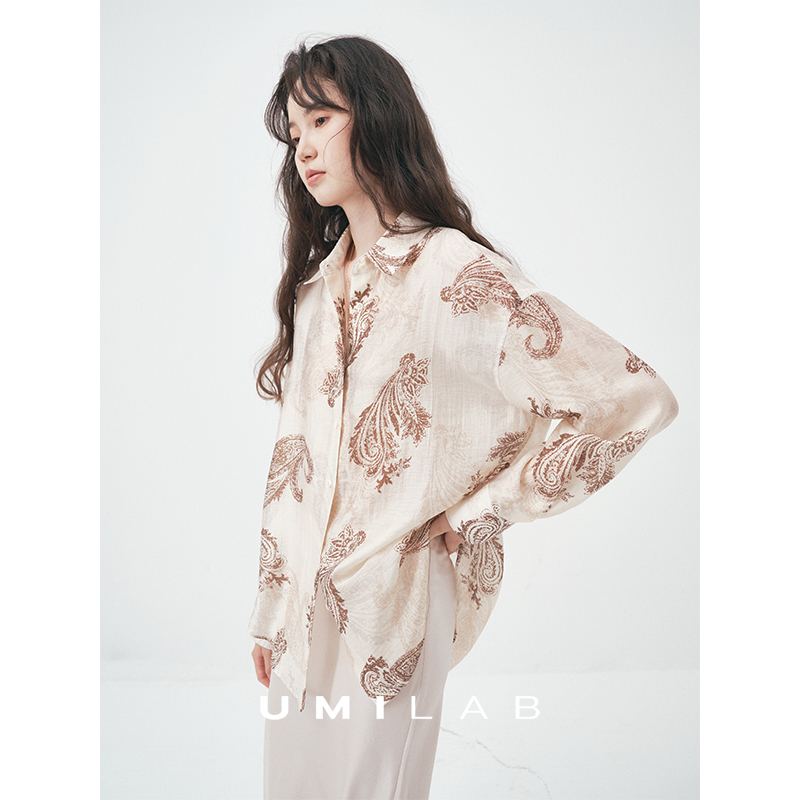 UMILAB｜浮蔓*随性轻盈 莱赛尔亚麻呼吸感波嬉风腰果花衬衫H1292M