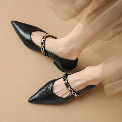 【预售5天】极简复古通勤尖头金属扣，粗跟单鞋羊皮低跟鞋KLLNYM&kl2403 商品图4