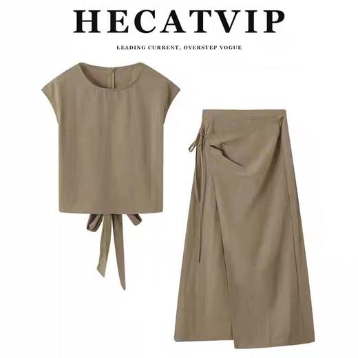 12.12错过没有！清货不退NO退，介意勿入【新品推荐】瑟俪品牌-（套装）067A无袖上衣➕半身裙系带套装-喜出 商品图2