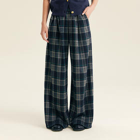 笛莎Deesha青少年女童裤子2025秋季女童复古格纹直筒休闲裤