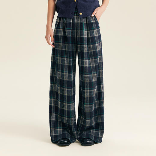 笛莎Deesha青少年女童裤子2025秋季女童复古格纹直筒休闲裤 商品图0