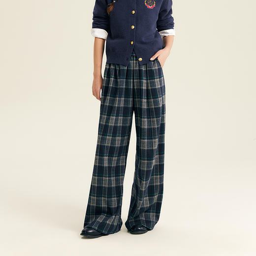 笛莎Deesha青少年女童裤子2025秋季女童复古格纹直筒休闲裤 商品图2