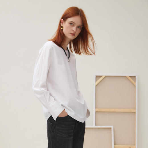 谜底T恤长袖女2025秋季新品休闲百搭创意剪裁不规则上衣253MT1103 商品图1