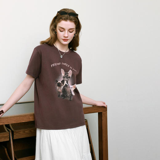 【商场同款】诗凡黎圆领小狗印花T恤2025夏新款短袖上衣3G4300741 商品图4