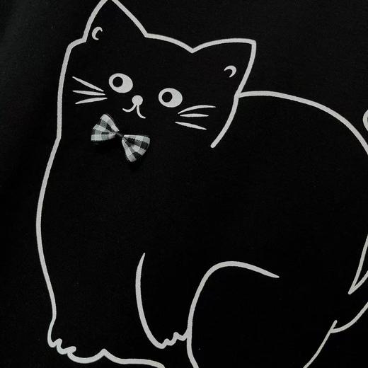 【新品特卖】8310短款宽松蝴蝶结可爱猫短袖T恤-喜出 商品图3