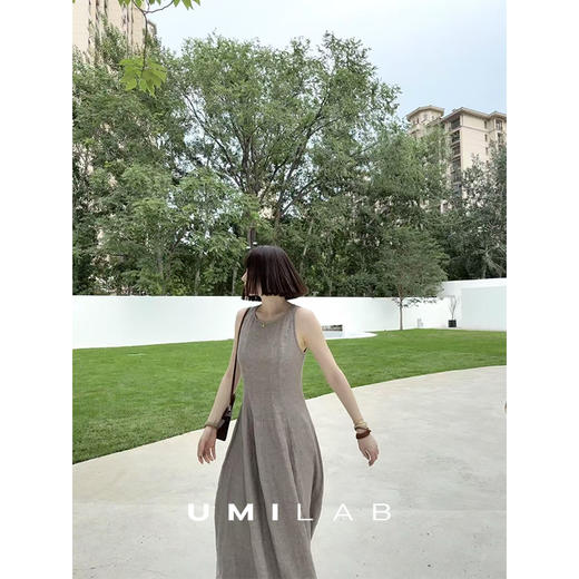 UMILAB｜流沙*侘寂美学BC私服亚麻金银丝收腰显瘦无袖连衣裙D818W 商品图1