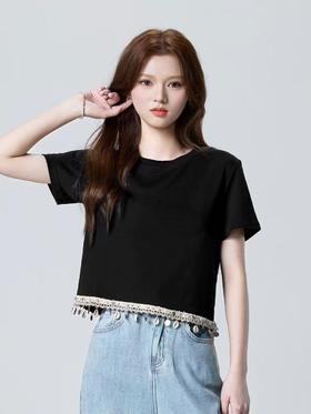 【新品特卖】25096波西米亚重工工艺亮片短袖T恤-喜出