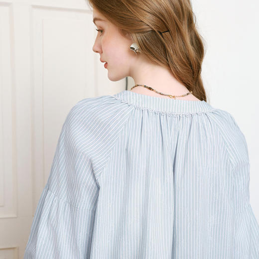 【商场同款】诗凡黎条纹系带衬衫2025夏新款花边领上衣3G4320131 商品图4