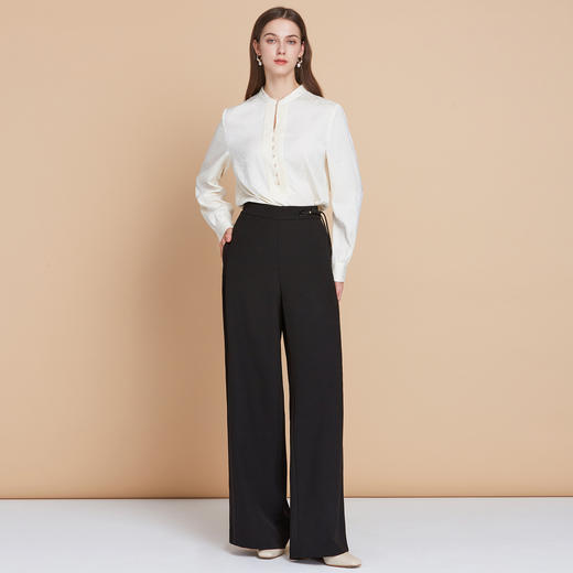 EITIE爱特爱气质复古压褶法式优雅直筒立领衬衫上衣2025秋季新款C2513808 商品图3