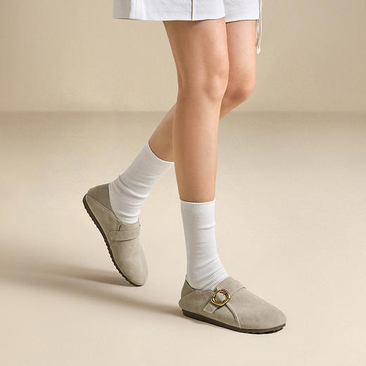 千百度复古全包勃肯鞋女款薄底一脚蹬休闲平底单鞋A25487310 商品图1