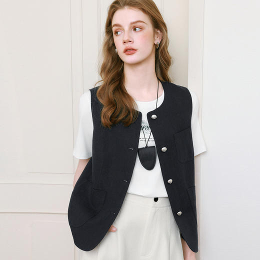 【商场同款】诗凡黎学院风马甲2025夏新款复古叠穿上衣3G4110071 商品图4