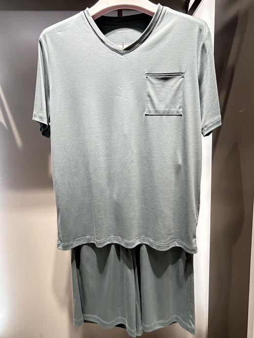 【50S零碳天丝棉】SCHIESSER德国舒雅男士60支莱赛尔零碳天丝棉V领短袖短裤套装35/24997H 商品图1