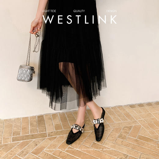 西遇一脚蹬包头半拖女新款秋季绝美编织镂空银色单鞋外穿拖鞋V1456906 商品图3