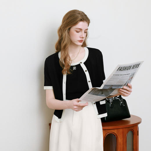 【商场同款】诗凡黎小香风圆领针织衫25夏新款短袖开衫3G4130771 商品图0