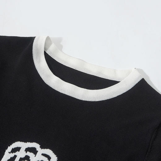 茧墨 经典山茶花小香风撞色冰丝针织短袖 商品图3