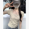 西遇方领短袖t恤女2025年夏季新款小个子法式正肩修身短款上衣SS050633 商品缩略图4