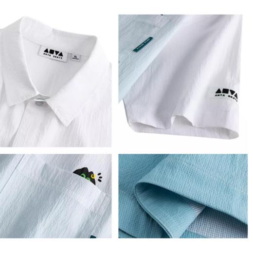 安踏潮流翻领短袖衬衫男夏季情侣款撞色宽松上衣172538103 商品图3