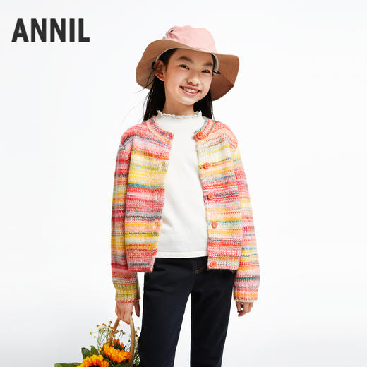 【甜系彩虹开衫】女童长袖针织开衫秋季新款安奈儿童装EG544605 商品图0