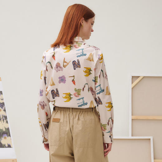 谜底衬衣长袖女2025秋新品复古通勤油画感花卉印花衬衫253MC1096 商品图2