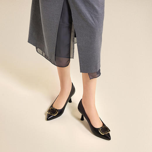 【静音系列】千百度2026春季新款裸色高跟鞋女通勤尖头浅口单鞋A26171630 商品图4