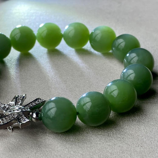 和田玉（碧玉）12mm玉珠手串/13颗 商品图1