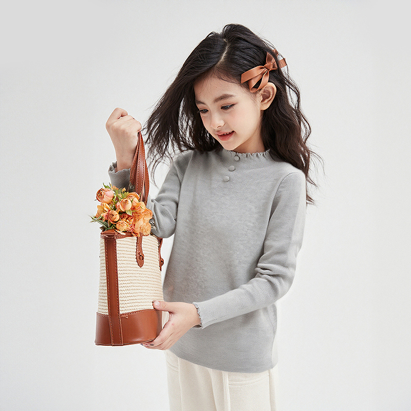 笛莎Deesha 童装女童毛衫2025秋新款女童半高领正肩打底毛衣