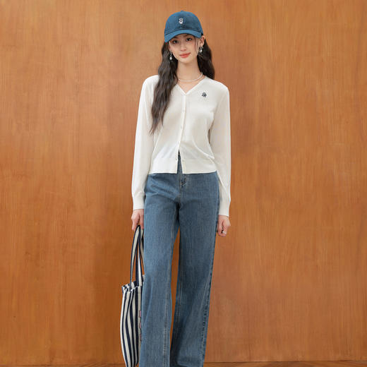 【严选】诗凡黎经典薄款V领针织开衫2025秋新款软糯舒适显瘦通勤长袖外搭7G7230951 商品图3