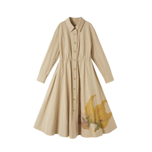 谜底连衣裙长袖女2025秋季新品100%棉挺括原创印花长裙253ML1030 商品图4