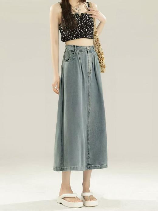 【时装系列】ME TOWN'S 1021 复古做旧100%后开叉长款牛仔半裙M1-2-喜出 商品图0