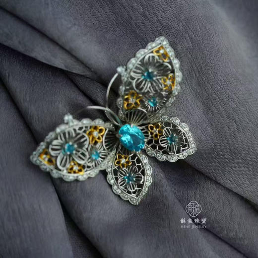 龢盒原创 银蝶星尘花蝶胸针吊坠 商品图2