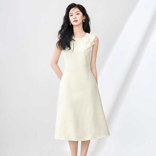 「高货wl」全新升级【铂金会员330/天猫449/差价119】(01457)洛诗琳轻熟风立体钉珠连衣裙2025夏季收腰显瘦无袖背心裙 商品图1