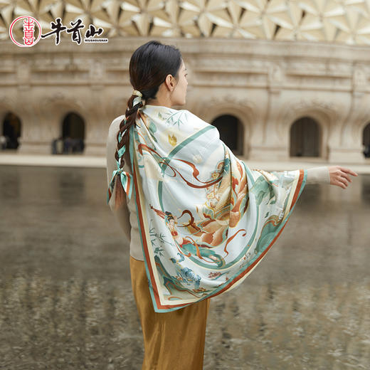 牛首山万事利联名本心清净双面印花方巾真丝敦煌风方巾复古送妈妈 商品图3
