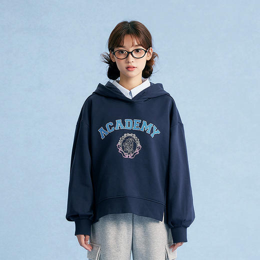 笛莎Deesha青少年女童卫衣2025秋季女童学院风连帽字母卫衣 商品图1