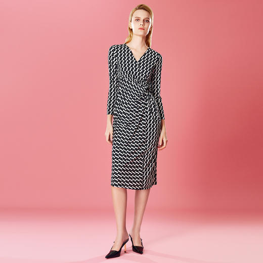 EITIE爱特爱优雅法式V领收腰气质印花连衣裙秋季新款7907618 商品图3