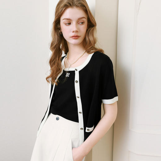 【商场同款】诗凡黎小香风圆领针织衫25夏新款短袖开衫3G4130771 商品图4