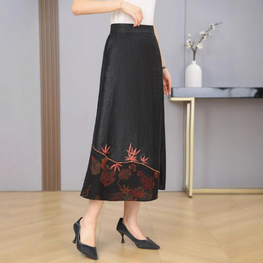 丁摩真丝香云纱龟纹国风复古半裙新中式高腰100%桑蚕丝小黑裙AL 商品图0