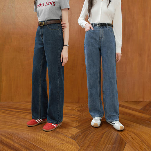 【严选】诗凡黎经典水洗直筒牛仔裤2025秋新款丹宁风高腰显瘦通勤休闲长裤7G7150981 商品图0
